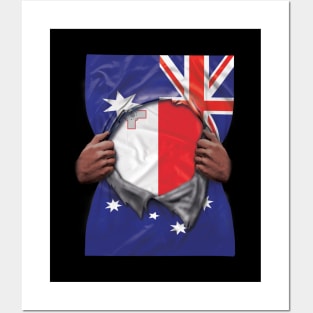 Malta Flag Australian Flag Ripped - Gift for Maltese From Malta Posters and Art